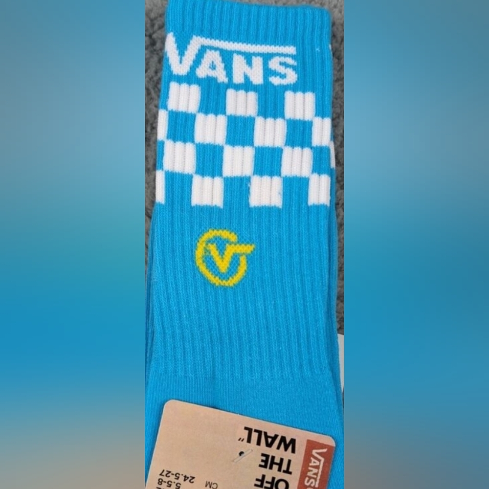 Vans Crew Socks Mens 6.5-9 Blue White Checkerboard Classic Logo Skater Surfer